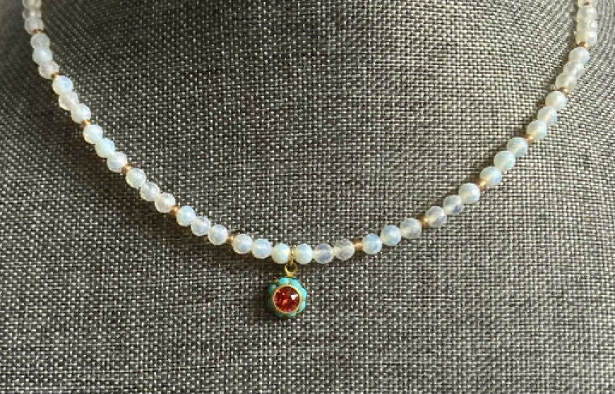opalite necklace with 8mm vintage crystal charm