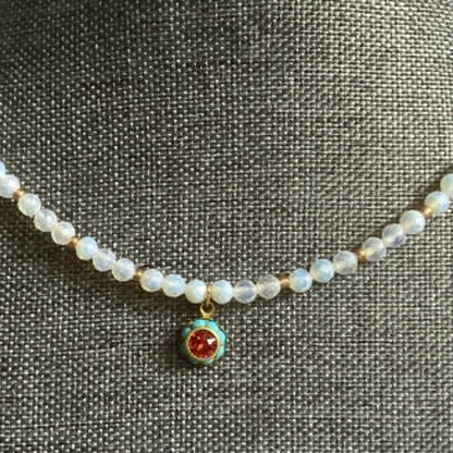 opalite necklace with 8mm vintage crystal charm