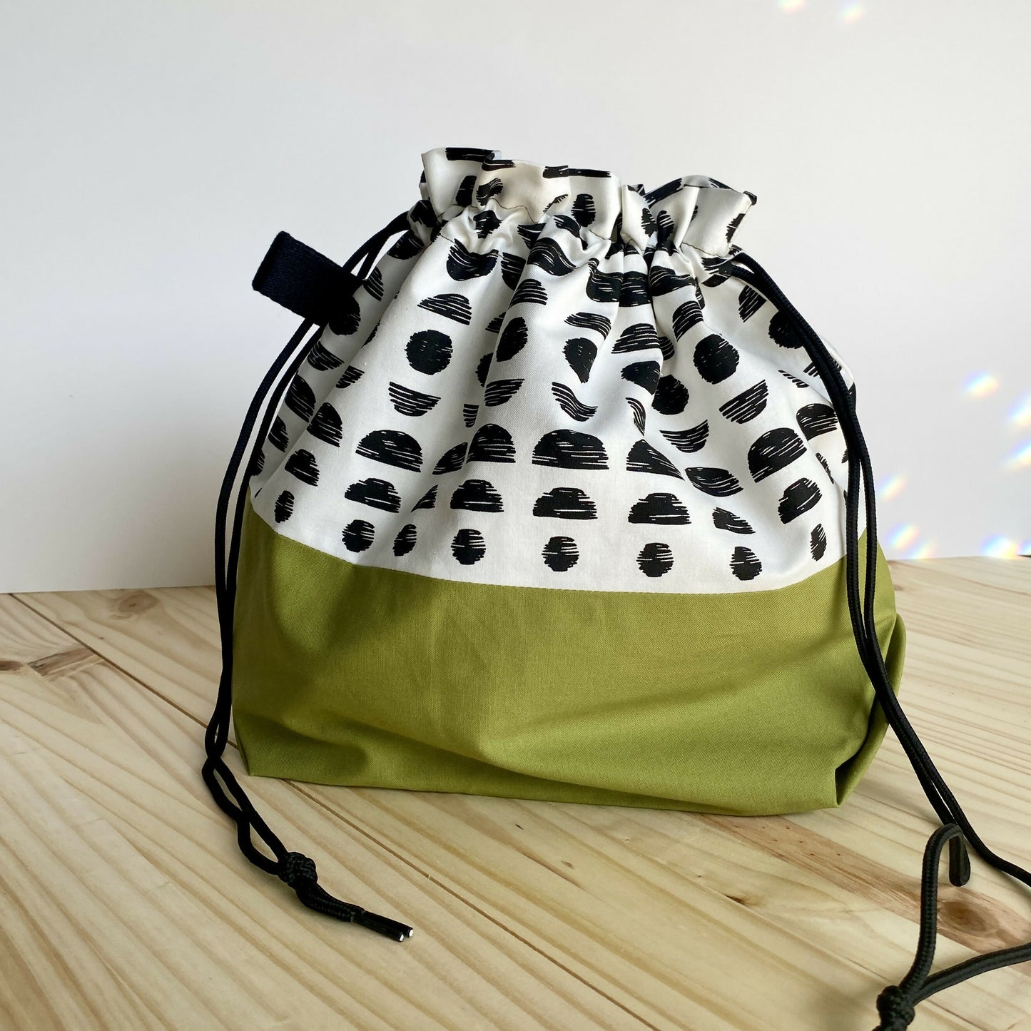 Drawstring Tote in Black Geometric