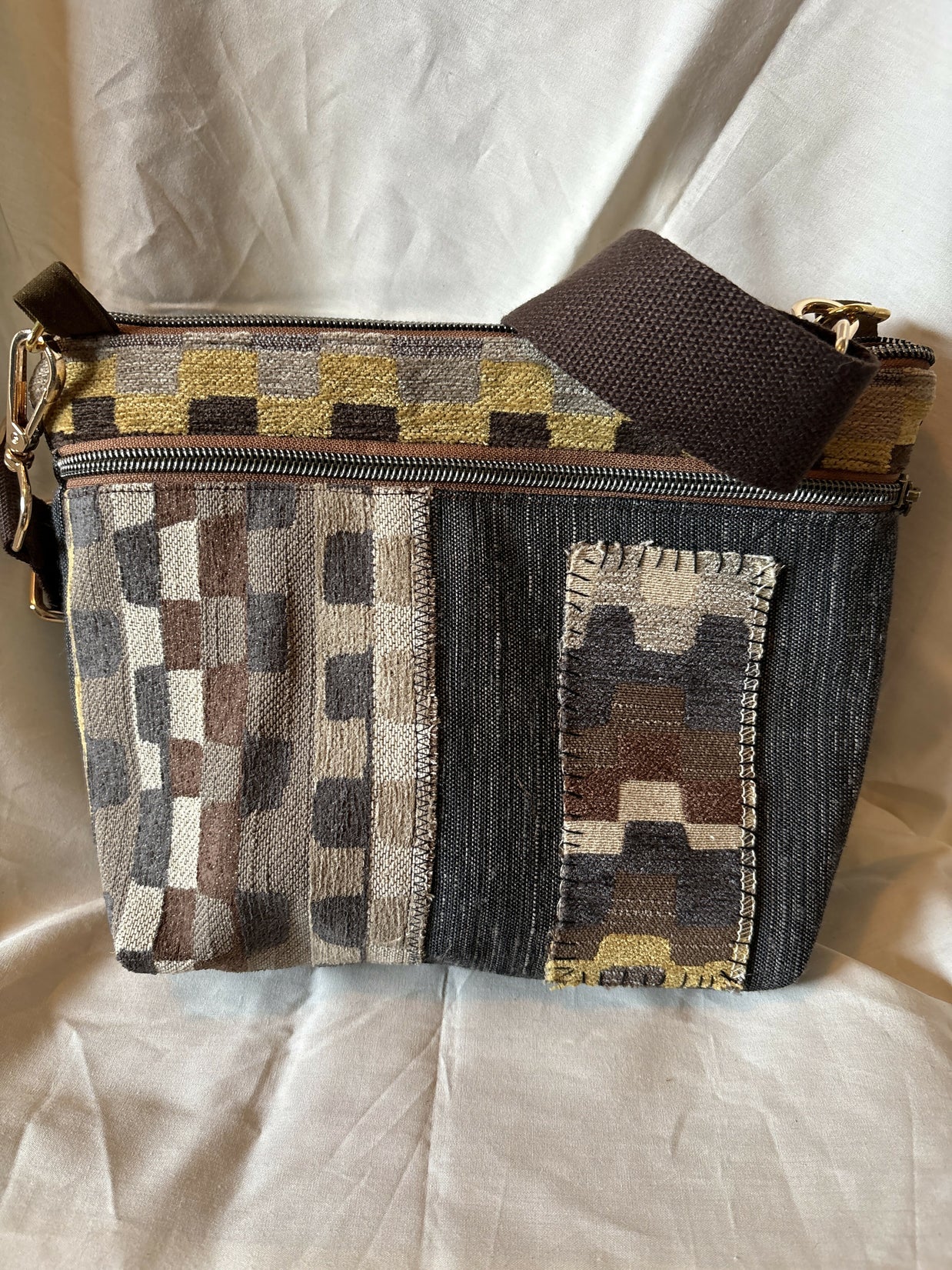 3zip black denim purse