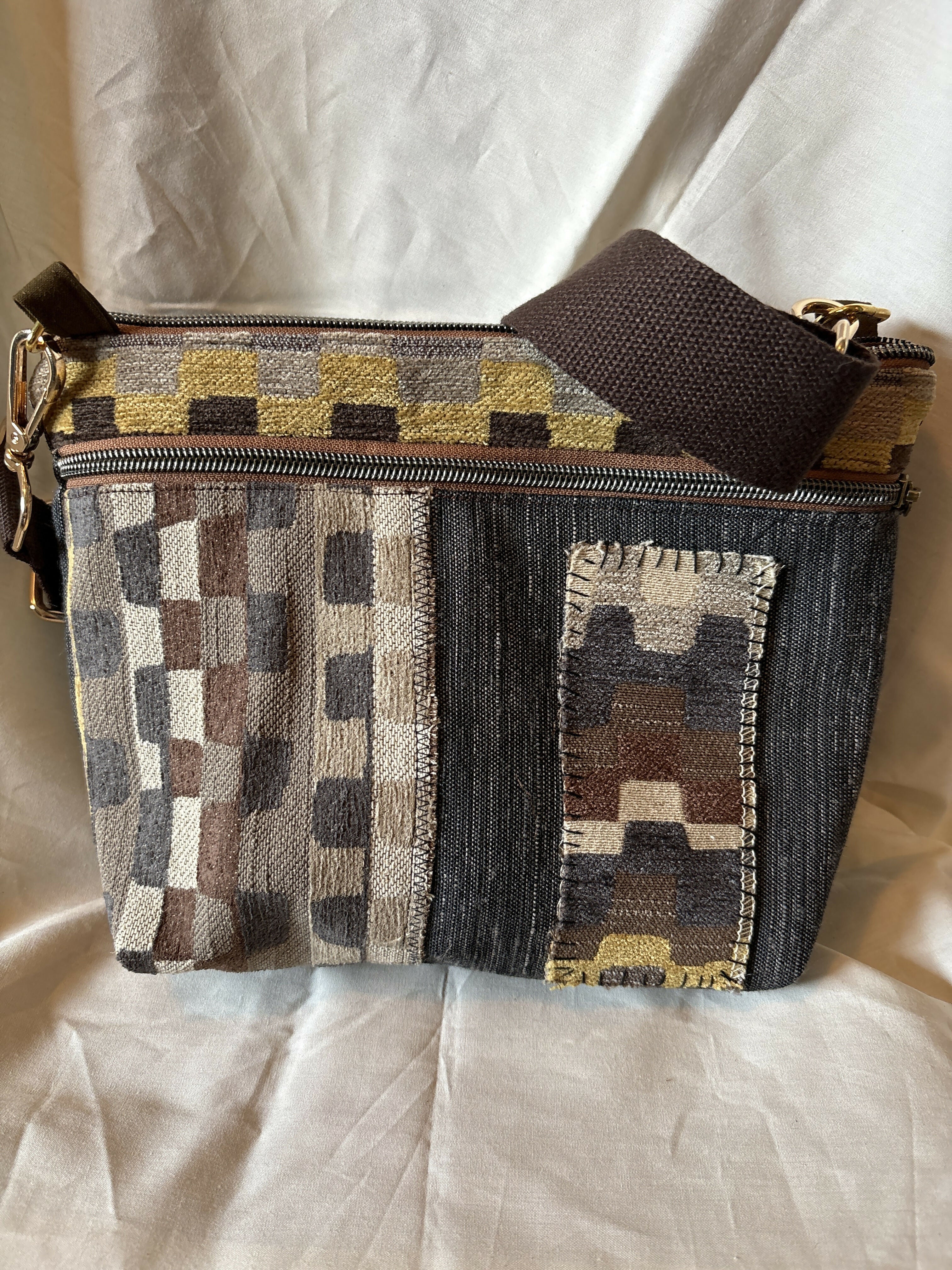 3zip black denim purse