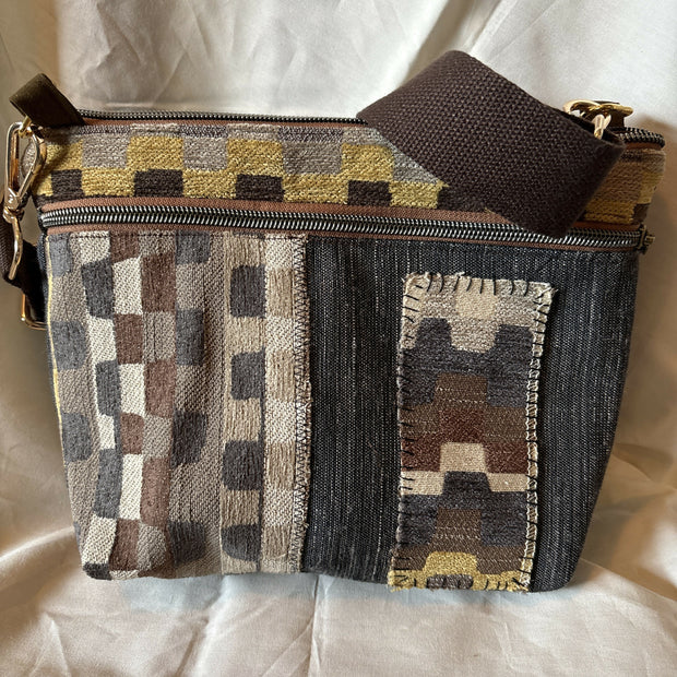 3zip black denim purse
