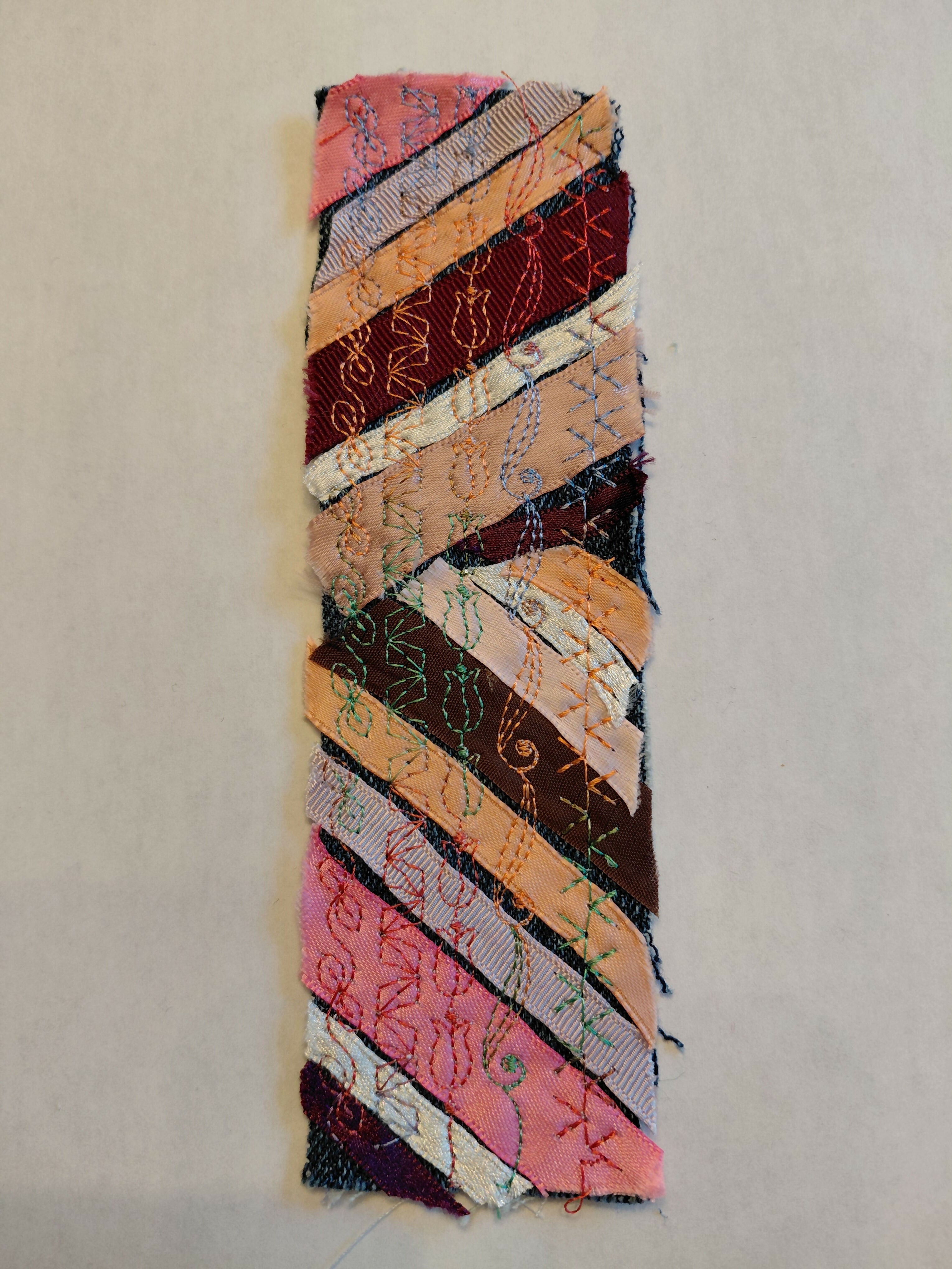 Peach and burgundy linear ribbon bookmark
