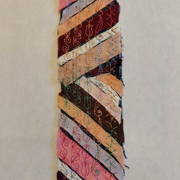 Peach and burgundy linear ribbon bookmark