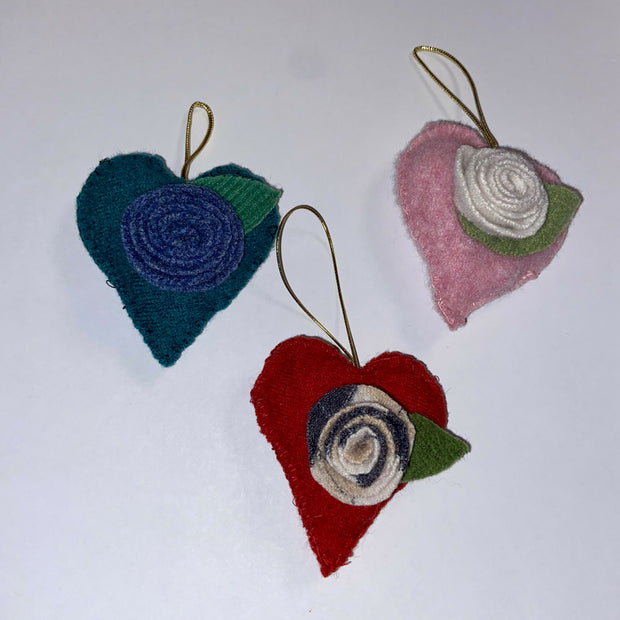 Heart Christmas Ornament Repurposed Sweater Felted Wool