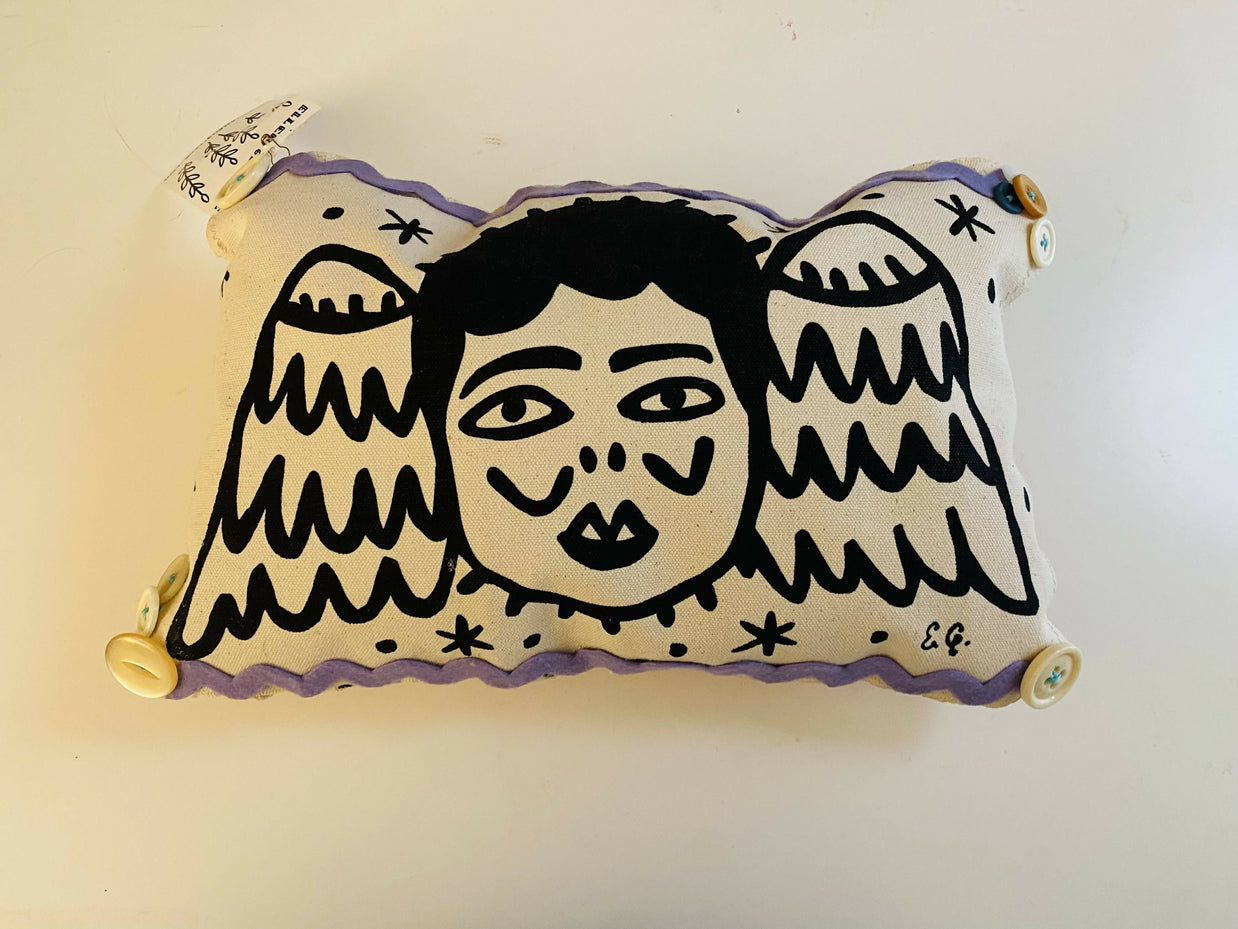 Angel Art Pillow with Purple Ric Rac