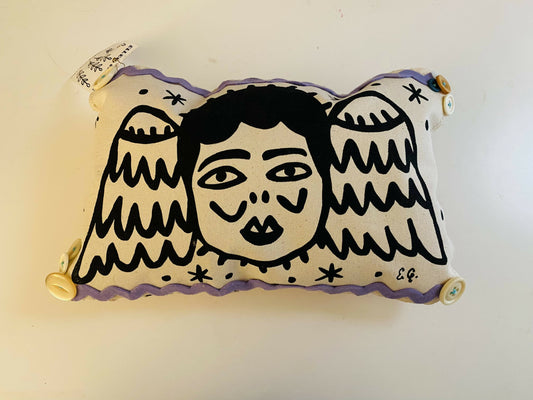 Angel art pillow- purple ric rac
