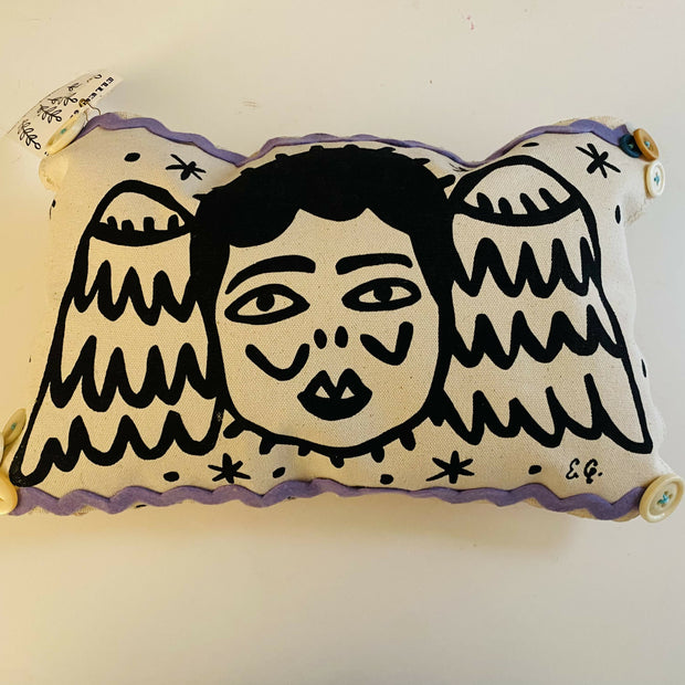 Angel Art Pillow with Purple Ric Rac