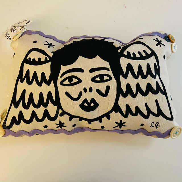 Angel Art Pillow with Purple Ric Rac