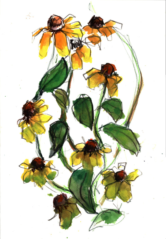 Black Eyed Susans Mixed Media Watercolor