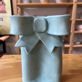 Seafoam bow vase- 7” tall