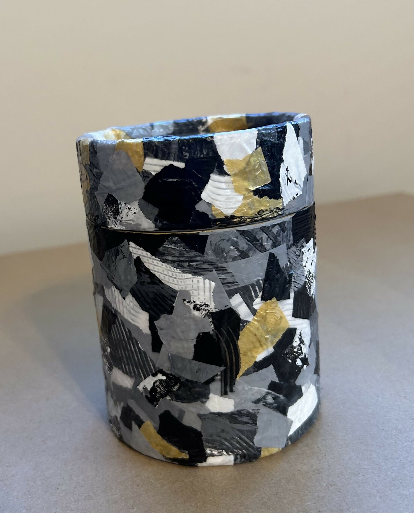 Handcrafted Mixed Media Art Canister