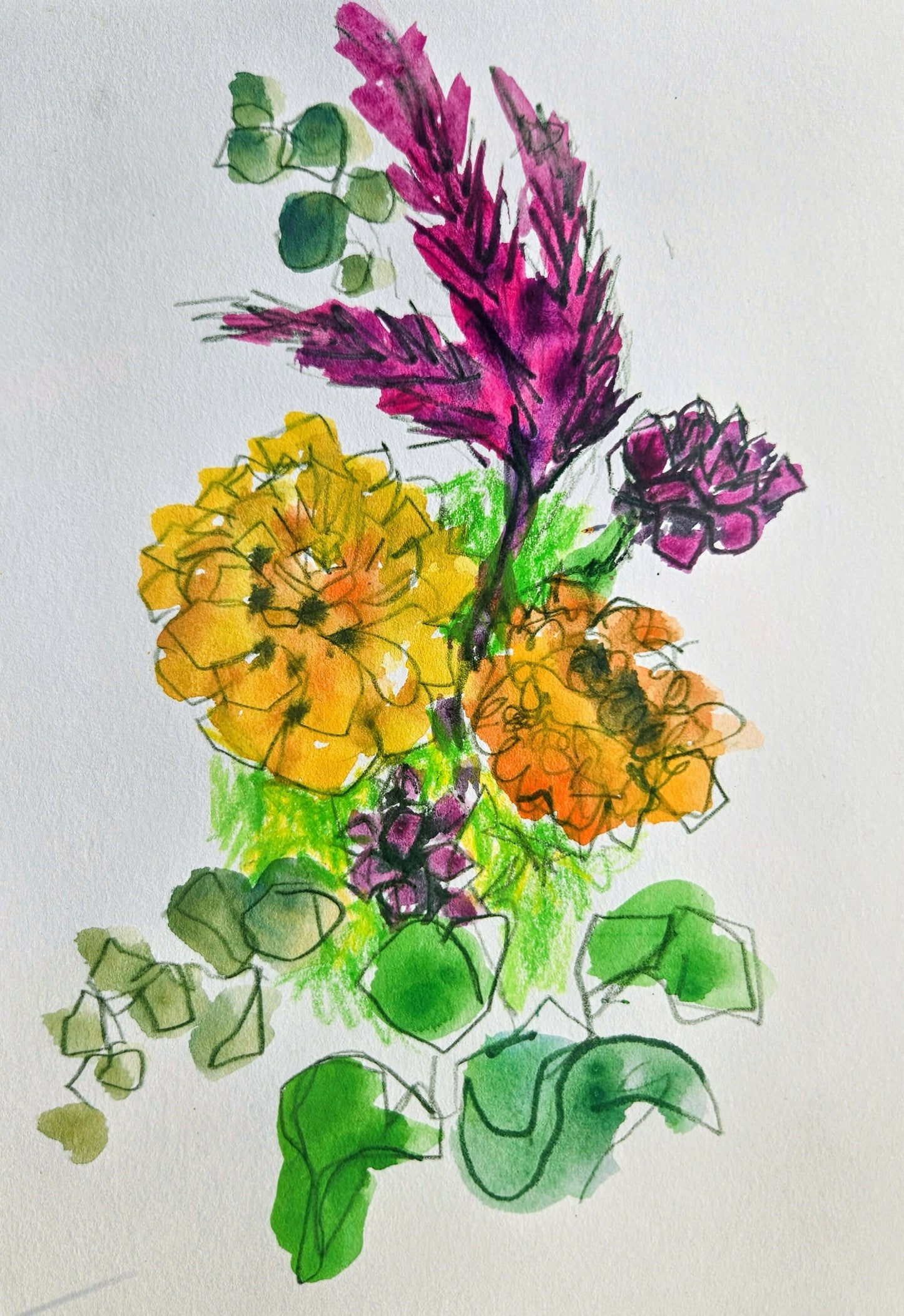 Wildflower Bouquet Mixed Media Watercolor