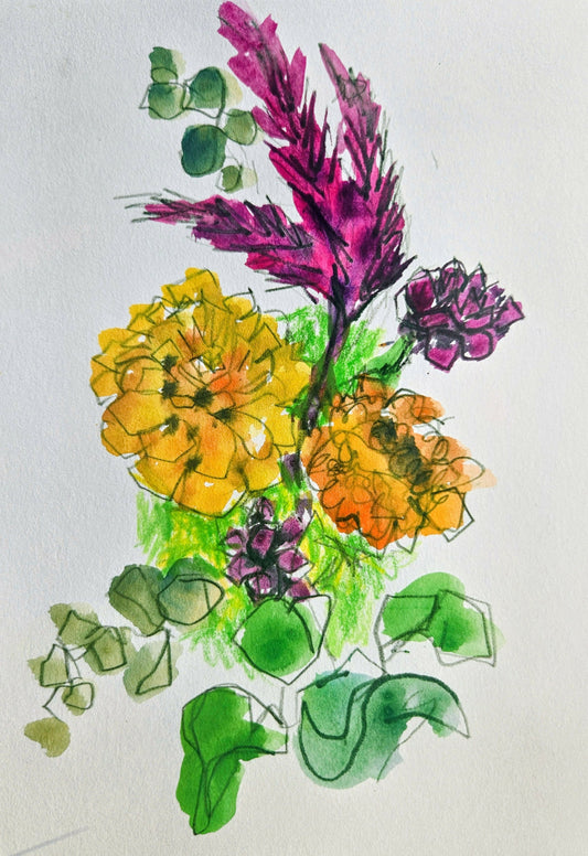 Wildflower Bouquet Mixed Media Watercolor