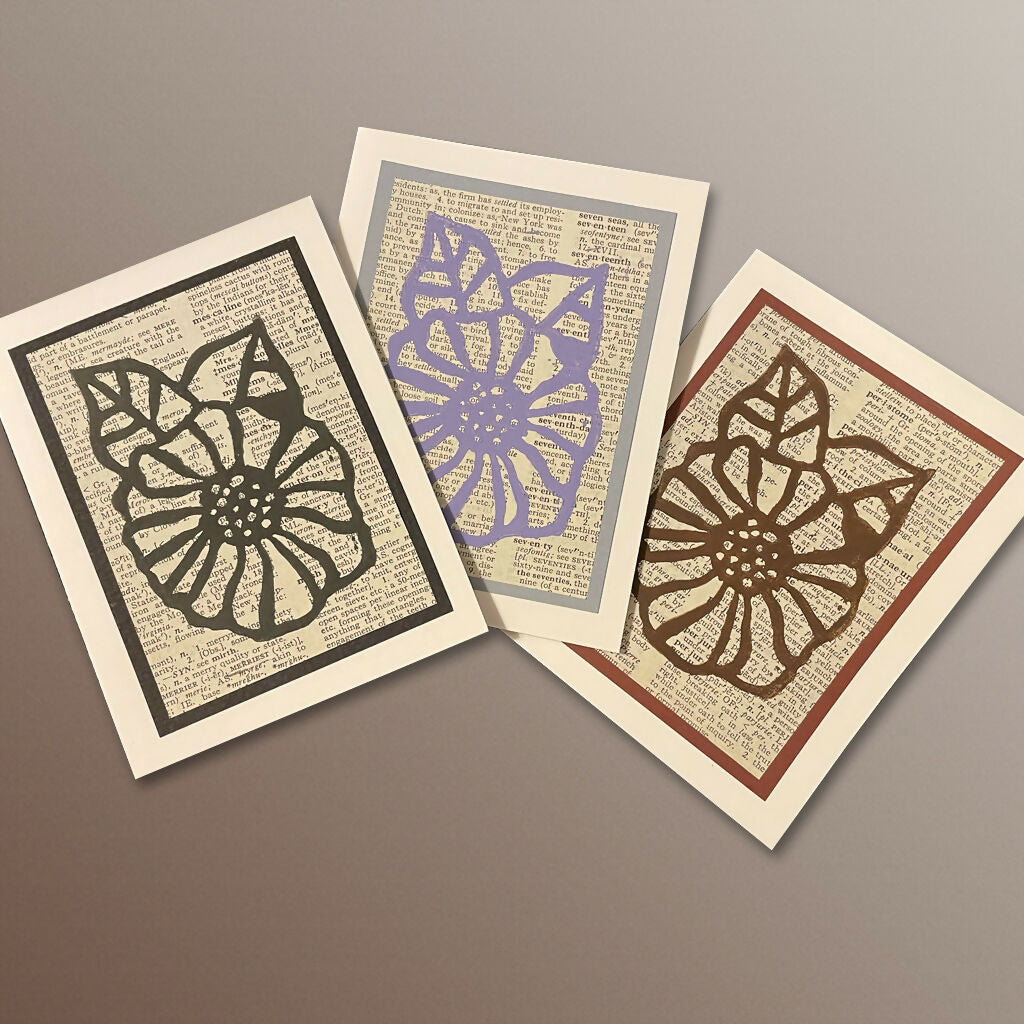 Floral Block Print Note Cards • 4pk (Blank Inside)
