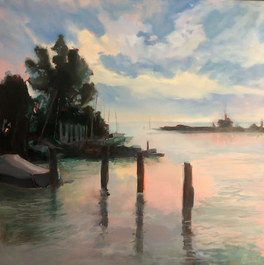 Original Oil Painting Winnetka Harbor at Rest