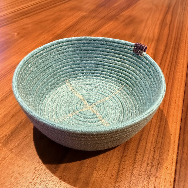 Coiled rope vessel turquoise