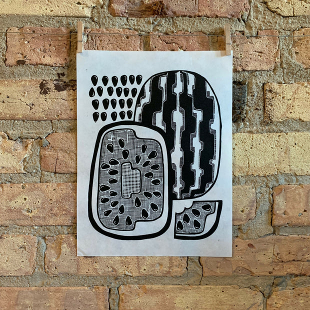 Abstract Watermelon | Linocut Print | Wall Art