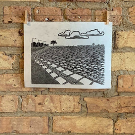 Lake Shore Drive 05 | Navy Pier / North Ave Beach | Linocut Print | Wall Art