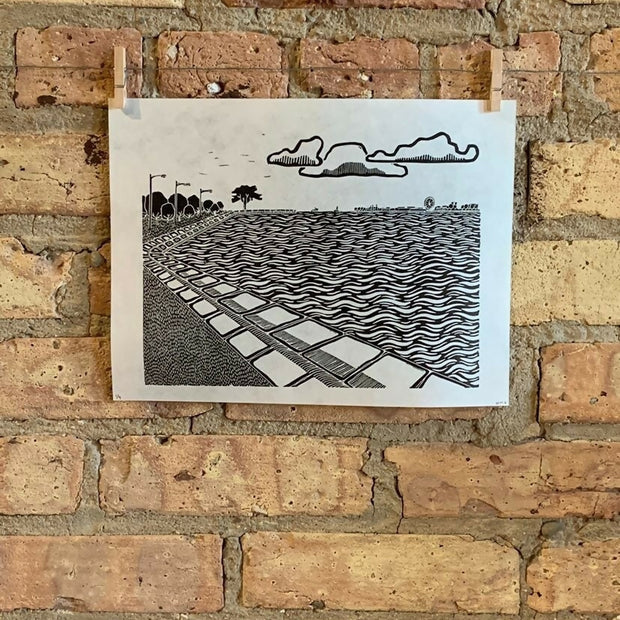 Lake Shore Drive 05 | Navy Pier / North Ave Beach | Linocut Print | Wall Art