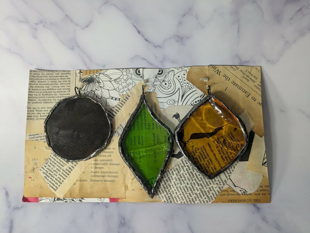 Recycled Stained Glass 3ct Ornament Set