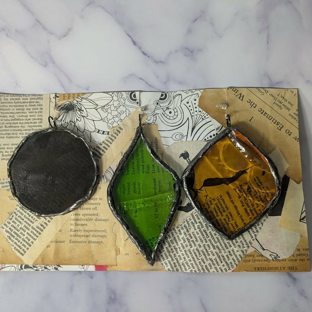 Recycled Stained Glass 3ct Ornament Set