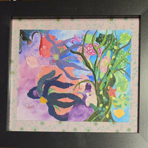 Swimming Cone Flowers (framed floating on handmade paper in a black contemporary simple black frame)