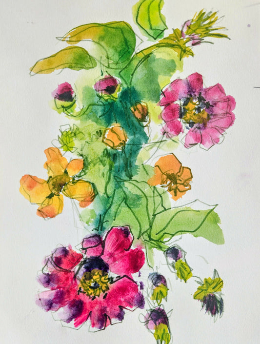 Wildflower Bouquet Mixed Media Watercolor