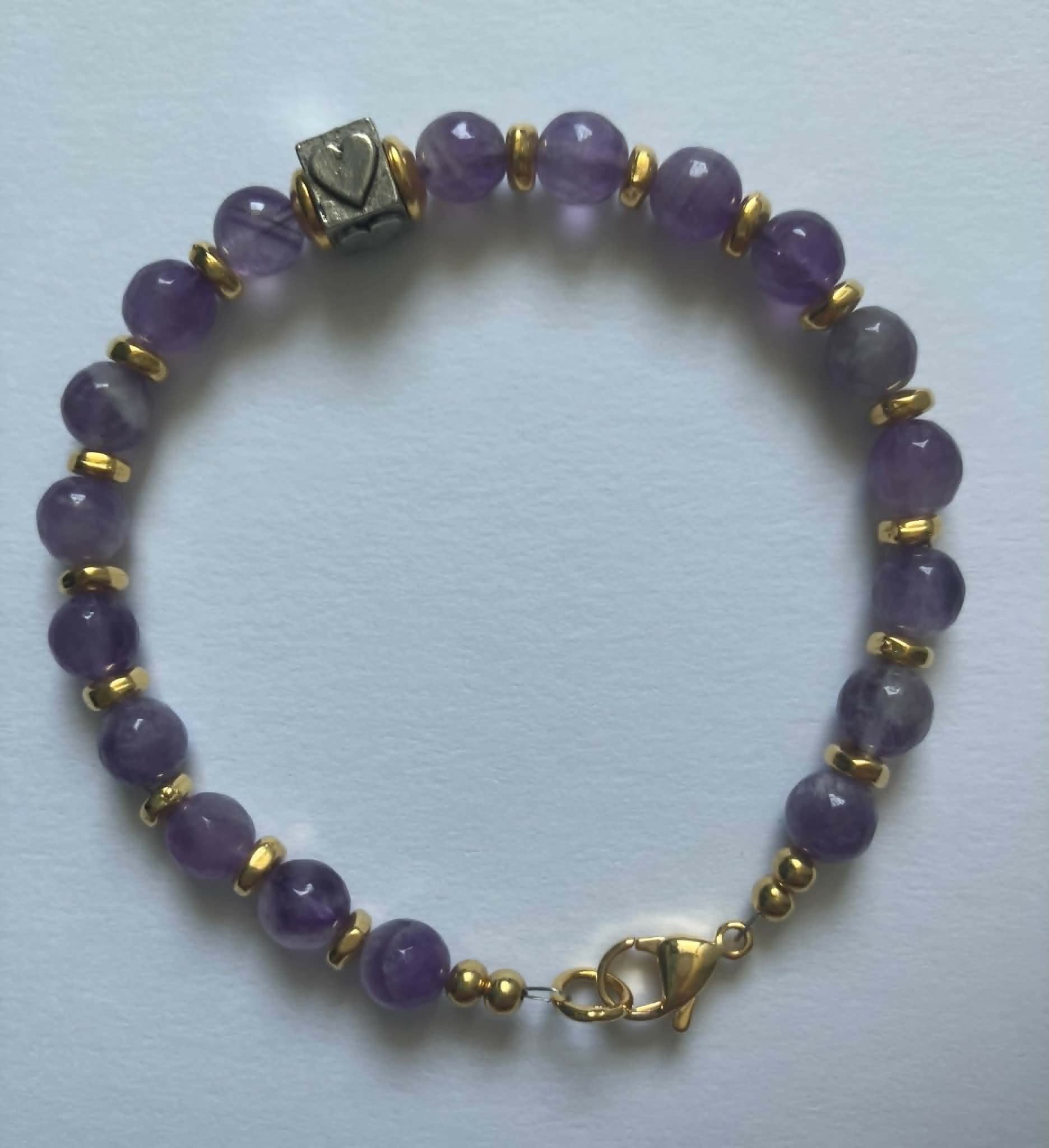 gemstone bracelet - amethyst with heart