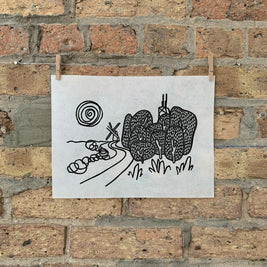 Lake Shore Drive 09 | Chevron Statue, Diversey Harbor | Lake Michigan | Chicago | Linocut Print | Wall Art