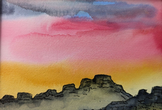 Original Watercolor Skyscape, 5x7 in Matt 2407