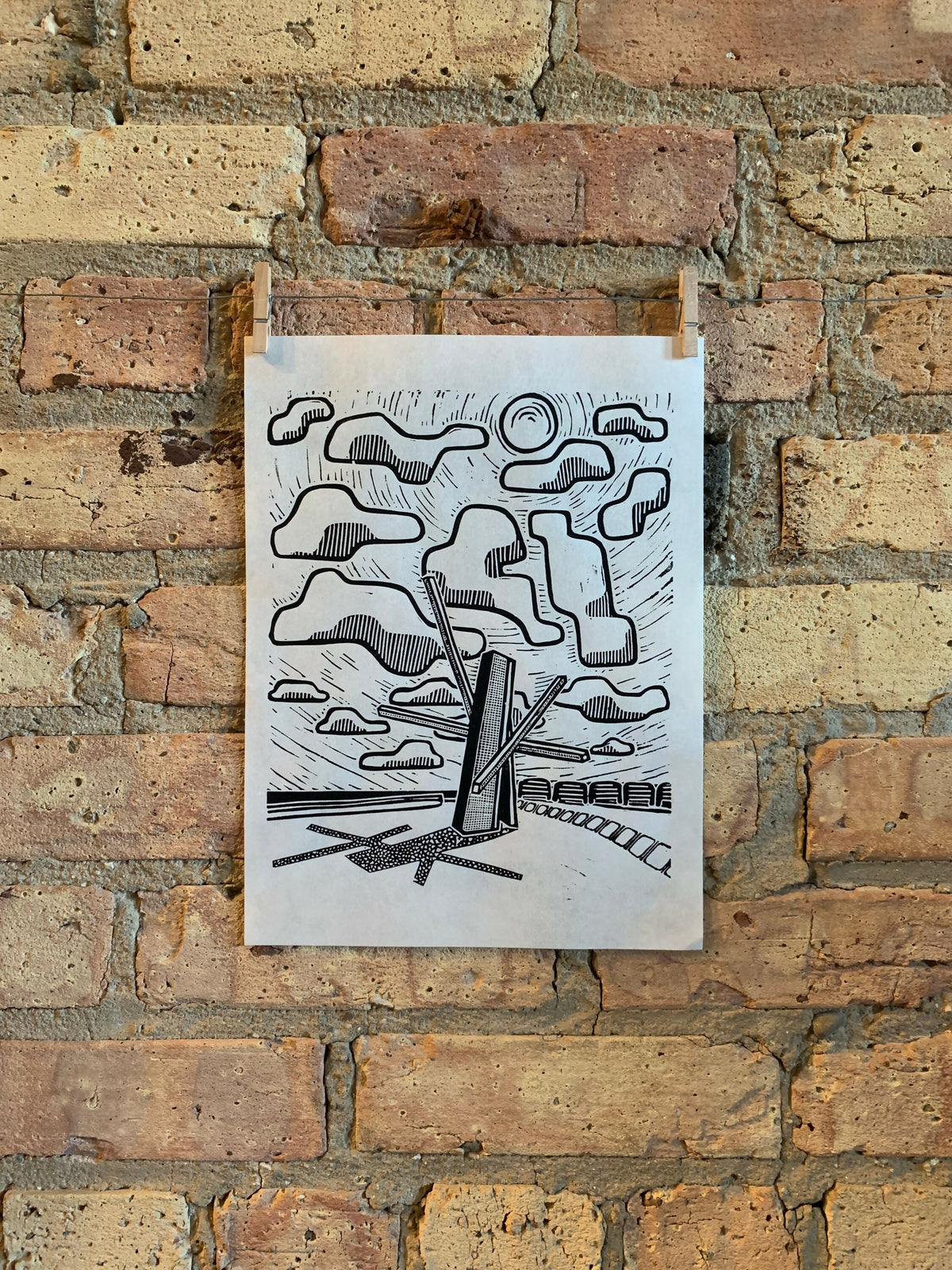 Lake Shore Drive 10 | Chevron Statue, Diversey Harbor | Lake Michigan | Chicago | Linocut Print | Wall Art