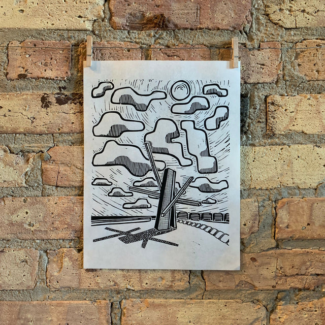 Lake Shore Drive 10 | Chevron Statue, Diversey Harbor | Lake Michigan | Chicago | Linocut Print | Wall Art