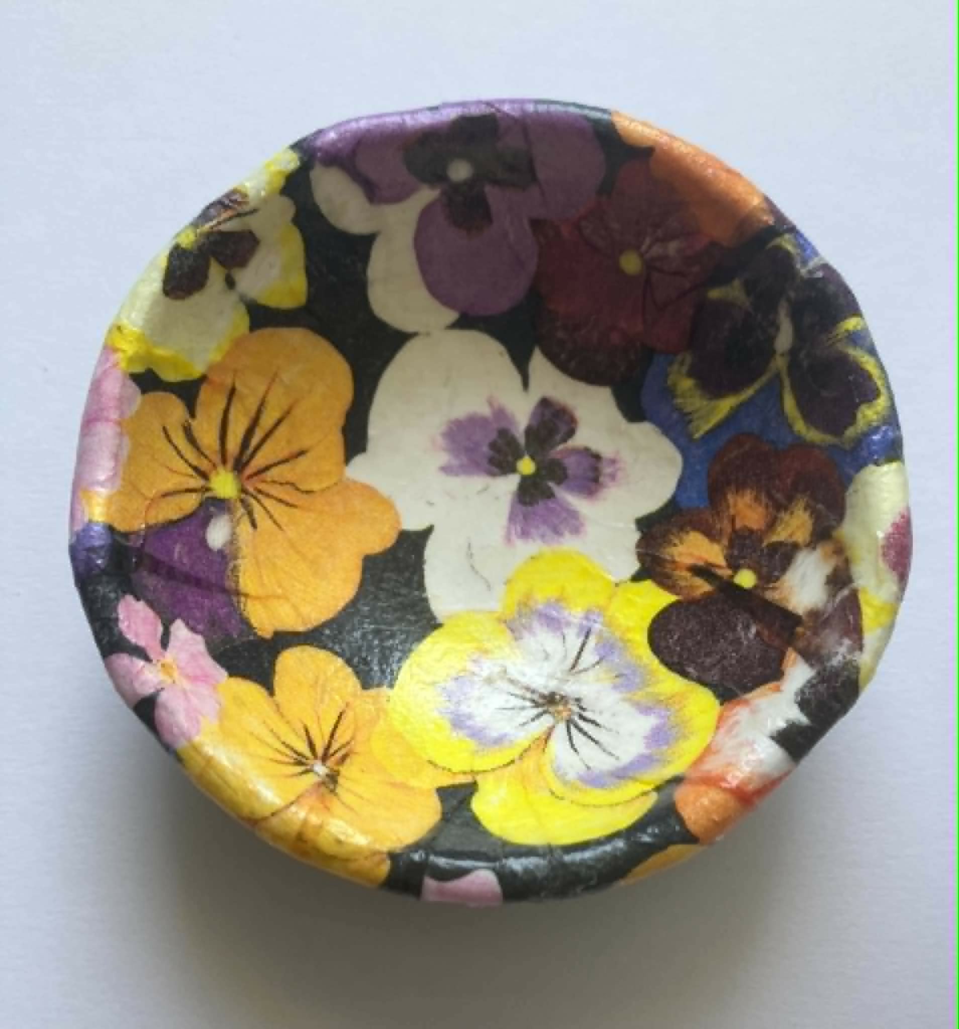 decoupage trinket dish - pansies