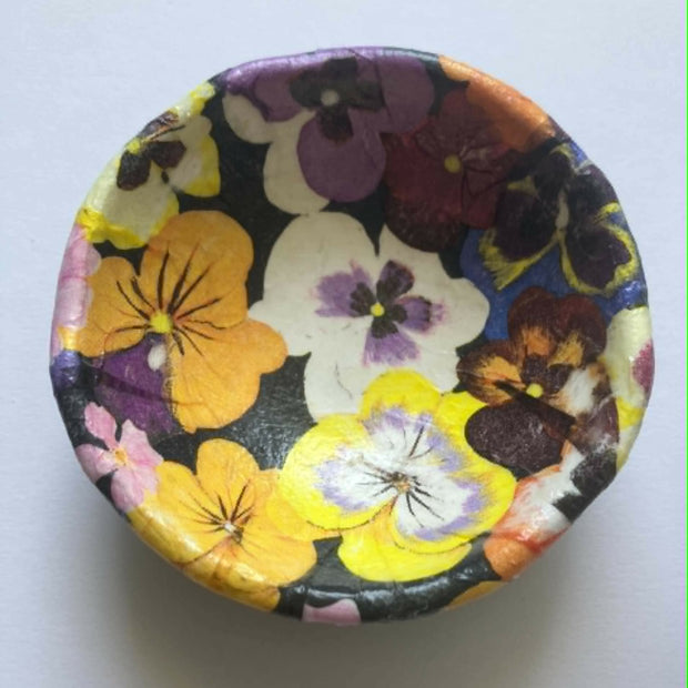 decoupage trinket dish - pansies