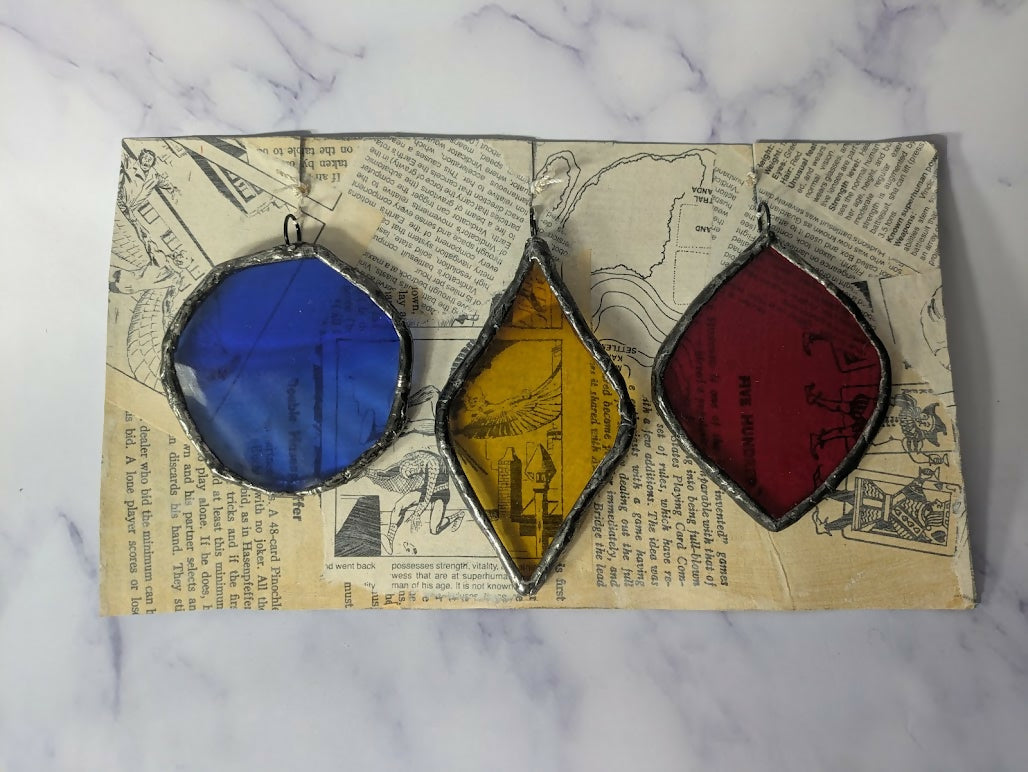 Recycled Stained Glass 3ct Ornament Set