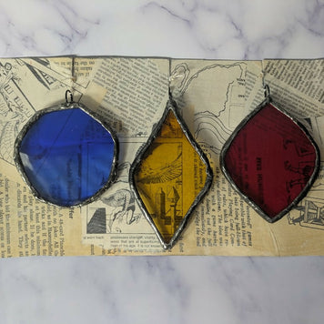 Recycled Stained Glass 3ct Ornament Set