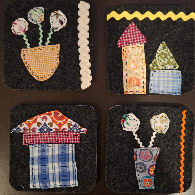 4 square embroidered coasters