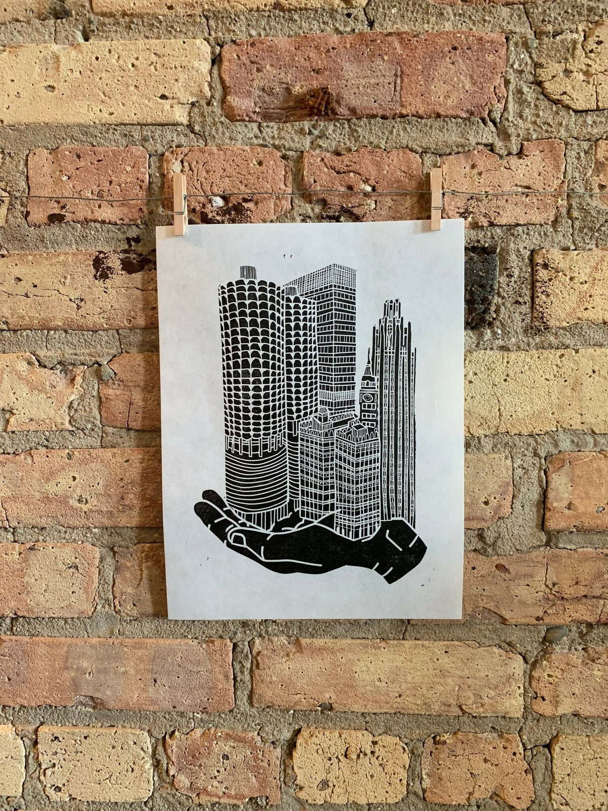 River North + Magnificent Mile / Chicago | Handscape | | Linocut Print | Wall Art