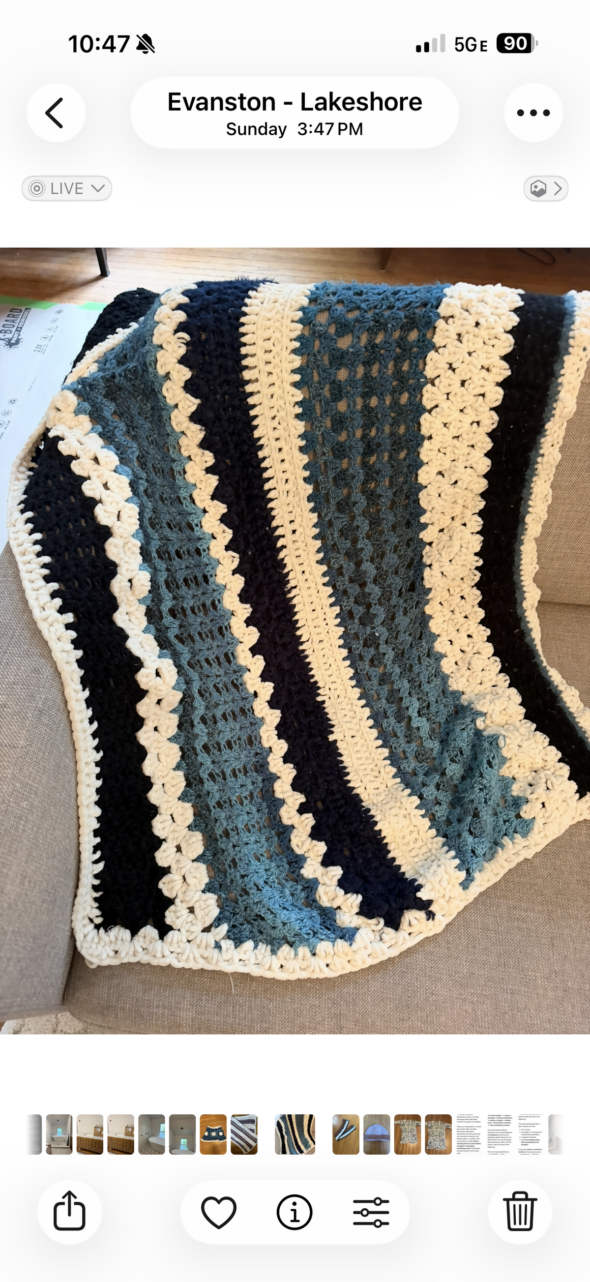 Blue and black criochet throw
