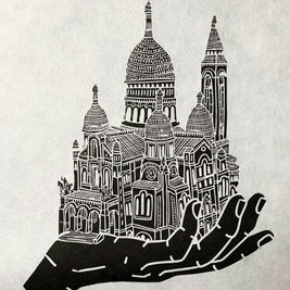 Basilica Sacre Coeur Hand | Sacre-CÅ“ur, Monmartre, Paris, France | Handscape | Linocut Print | Wall Art