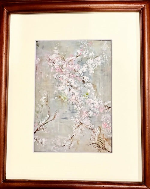Winter Sakura, acrylic paint on print ( in 8 x 10 frame)