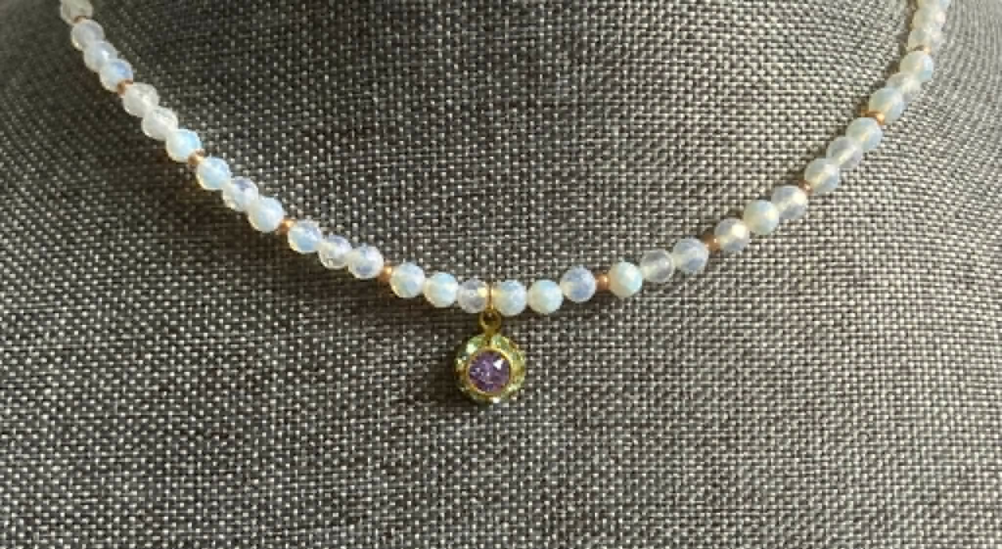 opalite necklace with 8mm vintage crystal charm
