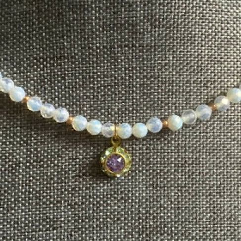 opalite necklace with 8mm vintage crystal charm