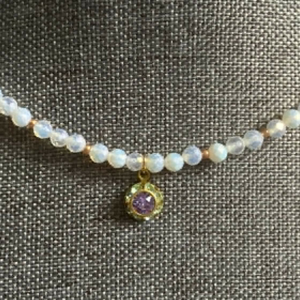 opalite necklace with 8mm vintage crystal charm