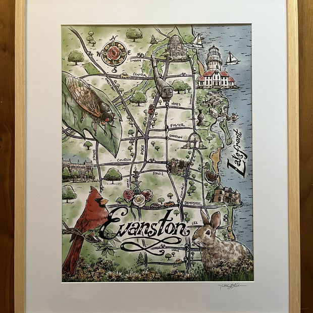 Evanston Map, Framed