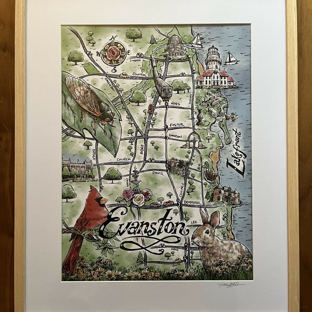 Evanston Map, Framed