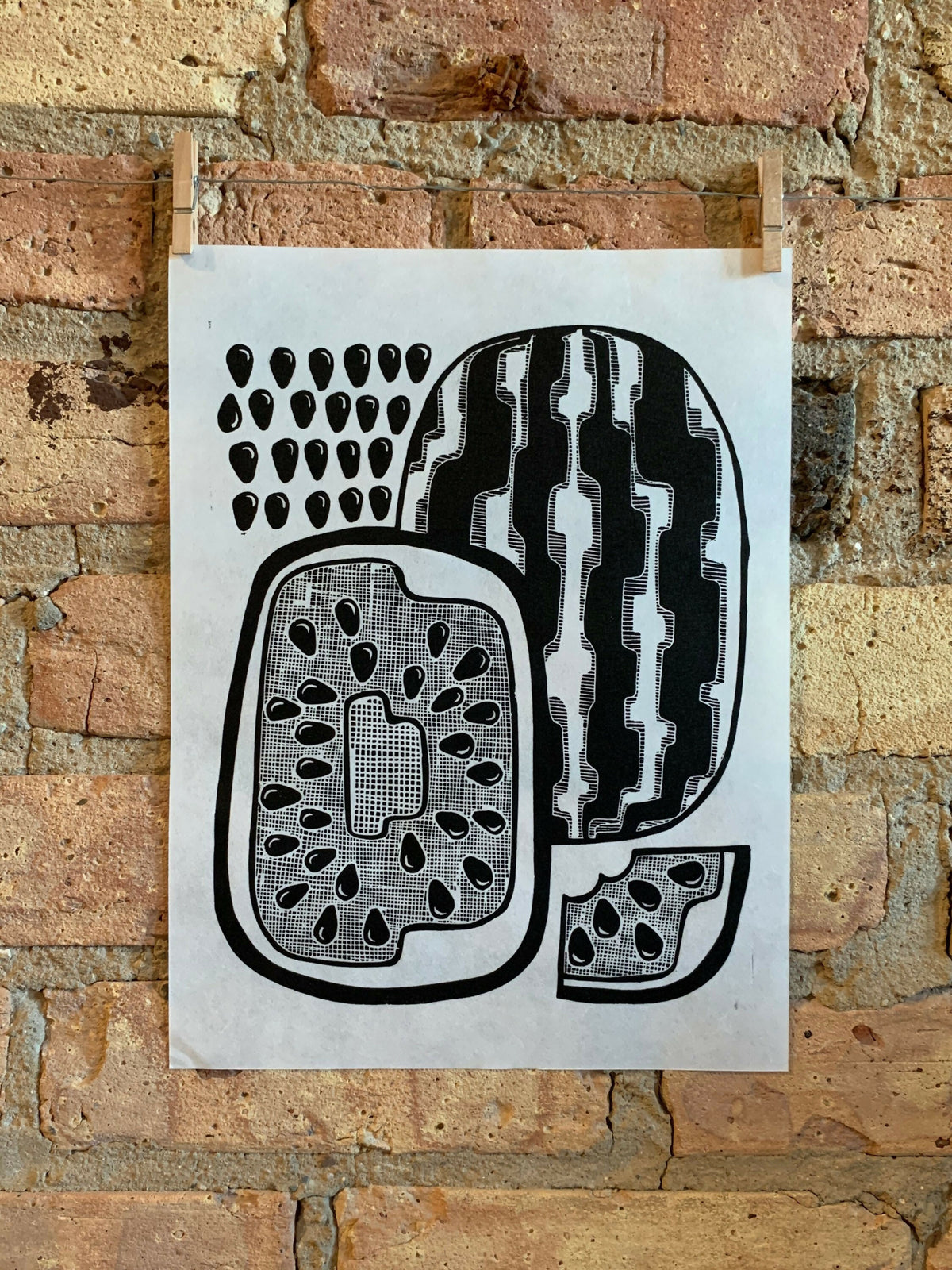 Abstract Watermelon | Linocut Print | Wall Art