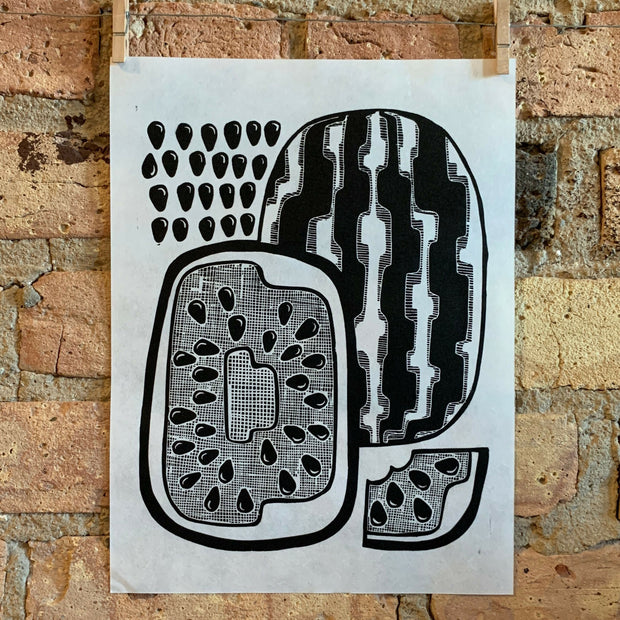 Abstract Watermelon | Linocut Print | Wall Art