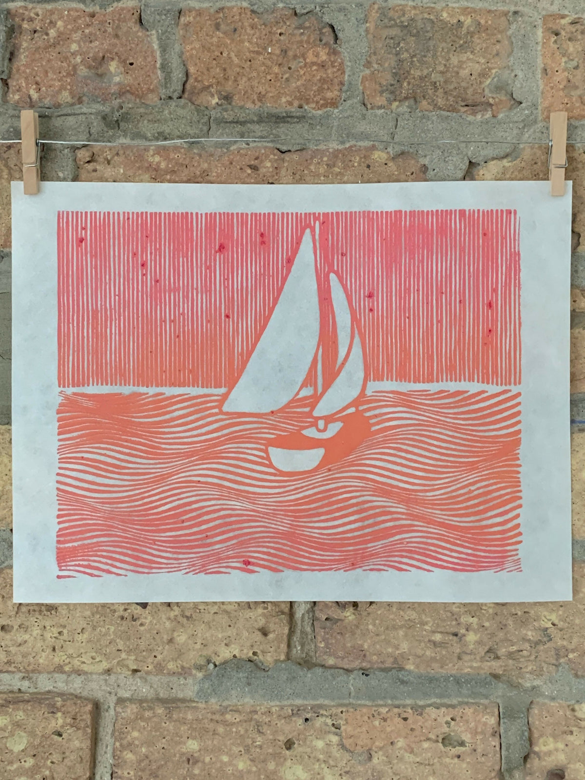 Sailboat, Lake Michigan / Moire 20 | Linocut Print | Wall Art